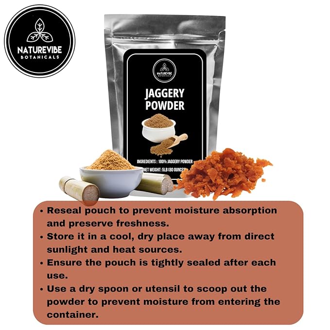 Naturevibe Botanicals Jaggery Powder 5lb | Pure & Natural Unrefined Sweetener | Gluten Free Sugar Substitute | No Anti-Caking Agent | Perfect for Tea Coffee Baking - 80 Ounces