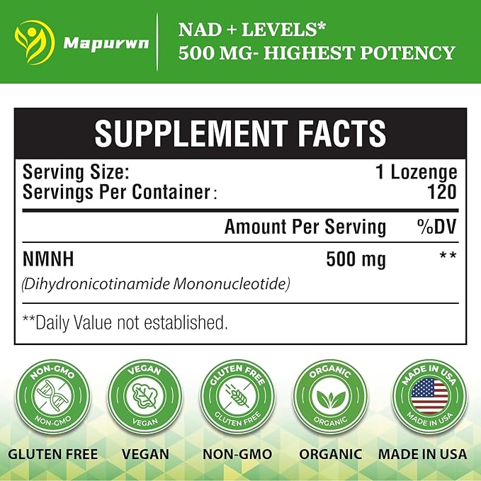 NMNH (Dihydronicotinamide Mononucleotide), NMN Supplement Alternative 500mg per Serving NAD NMNH Supplements for Women to Boost NAD+ Levels As We Age, Anti Aging, Energy, Focus, Non-GMO, 240 Count