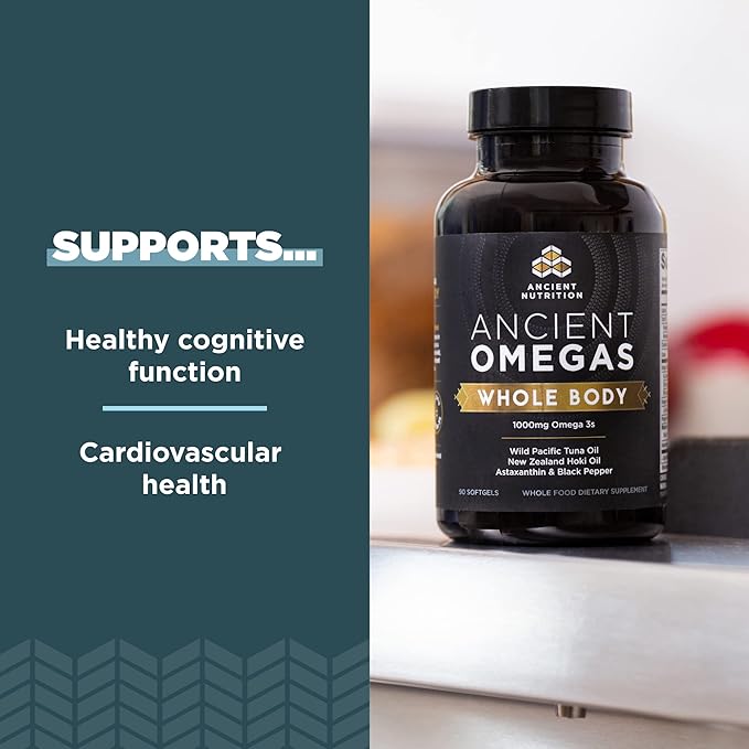 Ancient Nutrition Ancient Omegas Whole Body - ALA, DHA, EPA, from Wild Caught Fish - 90 Capsules