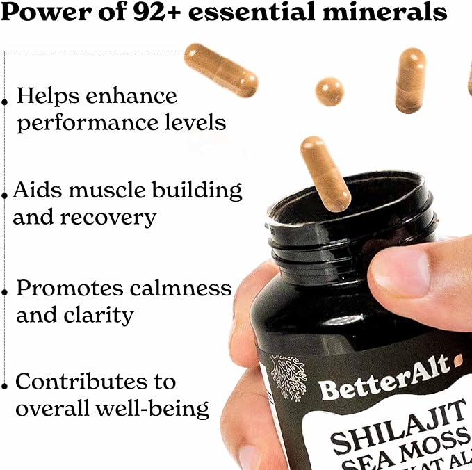 8800mg Shilajit, Maca Root, Ginkgo Biloba, Sea Moss, Ashwagandha, Panax Ginseng, Safed Musli & Zinc| Boost Stamina & Energy, 120 Capsules| 95 + minerals| All in One Herbal Supplement for Men & Women