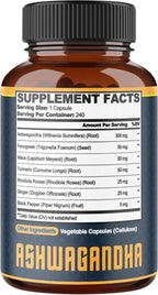 240 Capsules - 8 Month Supply - 7in1 with Fenugreek, Maca, Turmeric, Rhodiola, Ginger, and Black Pepper - Mood, Strength, Spirit and Energy Support Supplement