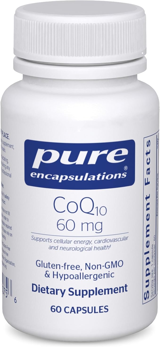Pure Encapsulations CoQ10 60 mg | Coenzyme Q10 Supplement for Energy, Antioxidants, Brain and Cellular Health, Cognition, and Cardiovascular Support* | 60 Capsules