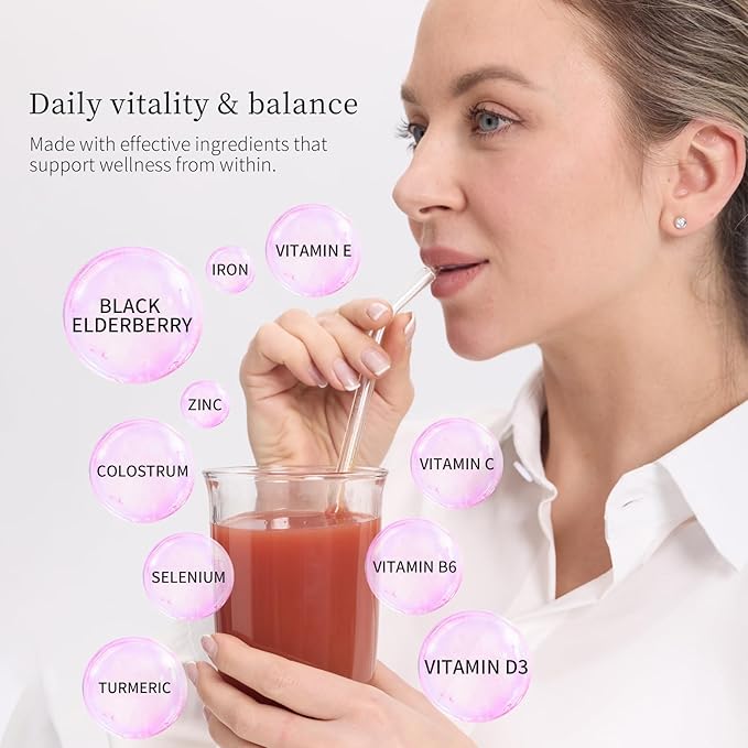 Secret Forest ImmuniGlow, 1000mg Vitamin C, 1000mg Black Elderberry, Probiotics, Colostrum, Turmeric & Zinc – Antioxidant & Recovery Formula, Daily Immunity & Gut Support Drink Mix (15 Packets)