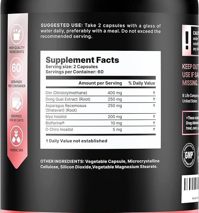 DIM Supplement 400 mg with Myo & D-Chiro Inositol, Dong Quai – Hormone Balance for Women – Fertility Supplements – Inositol Supplement - 240 Caps
