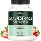 Oral Probiotics Supplement with Prebiotics - Supports Healthy Teeth Gums Mouth and Fresh Odorless Breath for Adults - Strawberry Flavored Chewable Dental Probiotic (90 Tablets, 90 Day Supply)