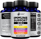 Immune Support Booster Supplement with Elderberry, Vitamin C, Echinacea, Turmeric Curcuminoids, Vitamin E, Vitamin B6, Zinc, L-Glutamine HCL, Garlic, Lactobacillus Acidophilus :: 60 Count, 1 Pack