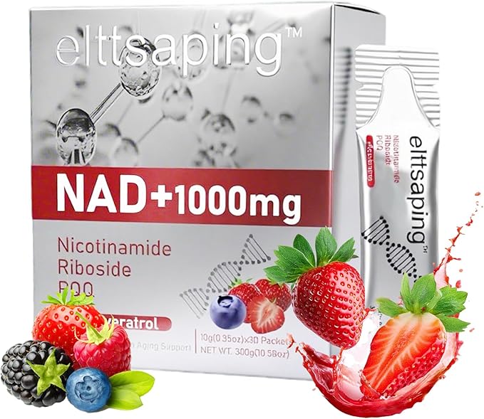 NAD 1000mg Liquid Supplement, NAD+ Liquid Supplement with Nicotinamide Riboside, Resveratrol & PQQ, NAD+ Supplements for Men & Women, Healthy Aging & Boosts Cellular Energy – 30 Packs