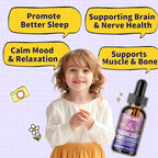 Kids Magnesium Liquid Drops-Magnesium Glycinate Liquid for Kids Supplement-w/L-theanine, Omega-3, Vitamin B6, D3 - for Sleep, Relaxation, Brain, Bones - Peach Flavor, 4 Fl Oz