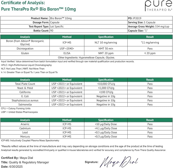 Pure TheraPro Rx Bio Boron 10mg, 3 Months Supply - Bororganic Glycine Boron for Men & Women - Premium Formula for Bone Health, Joint Flexibility, Cardiovascular Function & Immunity Support