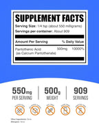 BulkSupplements.com Vitamin B5 Powder - as Calcium Pantothenate, B5 Vitamins - Gluten Free, 500mg of Vitamin B5 Pantothenic Acid per Serving, 500g (1.1 lbs) (Pack of 1)