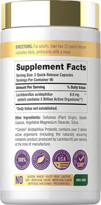 Carlyle Acidophilus Probiotic for Women & Men's Digestive Health | 2 Billion CFU | 180 Quick Release Capsules | Non-GMO & Gluten Free