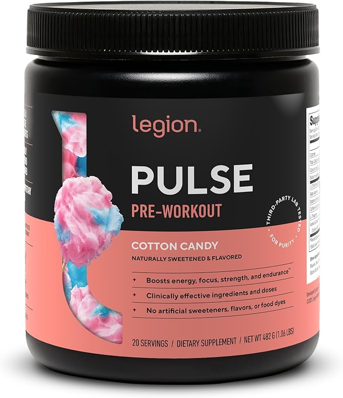 LEGION Pulse Pre Workout - All Natural Nitric Oxide Preworkout Drink to Boost Energy, Creatine Free, Naturally Sweetened, Beta Alanine, Citrulline, Alpha GPC (Cotton Candy)