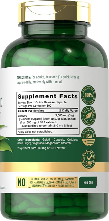 Carlyle Bamboo Extract Capsules | 300 Count | 210mg Silica | Non-GMO, Gluten Free Supplement