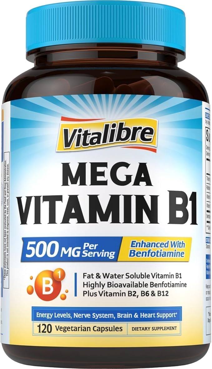 Vitamin B1 500 MG, with Vitamin B12, B6, B2, B1 Vitamin B Complex, Vegan, 120 Capsules