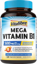 Vitamin B1 500 MG, with Vitamin B12, B6, B2, B1 Vitamin B Complex, Vegan, 120 Capsules