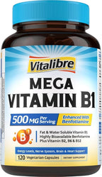 Vitamin B1 500 MG, with Vitamin B12, B6, B2, B1 Vitamin B Complex, Vegan, 120 Capsules