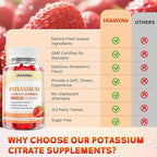 Potassium Citrate Gummies 1200mg for Adults, Women & Men Chewable Potassium Supplement for Muscle Health & Electrolyte Support Sugar Free, Strawberry Flavor, 120 Count
