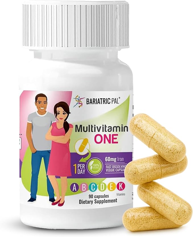 BariatricPal Multivitamin ONE 1 per Day! Bariatric Multivitamin Capsule with 60 mg of Iron | Easy to Swallow Capsule | Vitamin for Bariatric Surgery Patients | 90 Count (3 Month Supply)