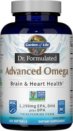 Garden of Life Dr. Formulated Advanced Omega Fish Oil, 1,290mg EPA DHA & DPA in Triglyceride Form - Omega 3 Fish Oil Supplement for Heart Health & Brain Support, Non-GMO, Citrus Flavored, 180 Softgels