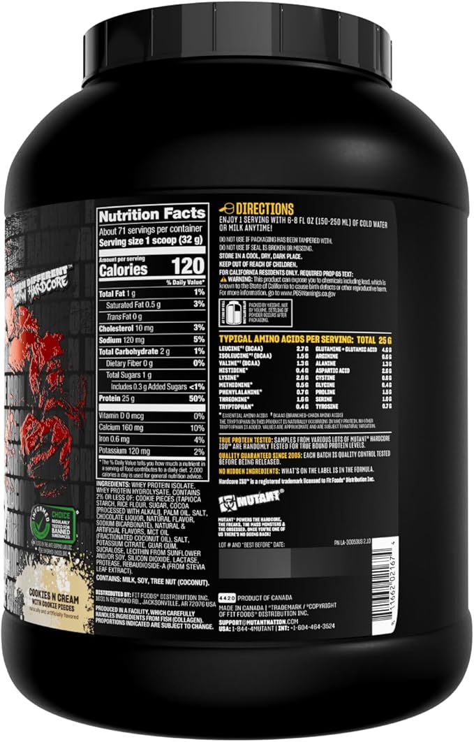 Mutant Hardcore ISO Whey Protein Isolate Powder Acts Fast to Help Recover, Build Muscle, Bulk and Strength, 5 lb - Cookies & Cream