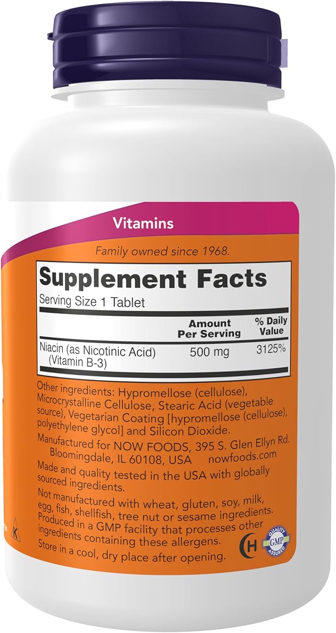NOW Foods Supplements,Niacin (Vitamin B-3) 500 mg,Sustained Release,Nutritional Health,250 Tablets,(Pack of 2)