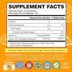 Vegan Vitamin D3 & B12 Gummies, Methyl B12 Supplement for Adults & Kids, Enhanced with Vitamin D 3 for Natural Energy, Immune, Metabolism & Focus, Orange, 90 Gummies