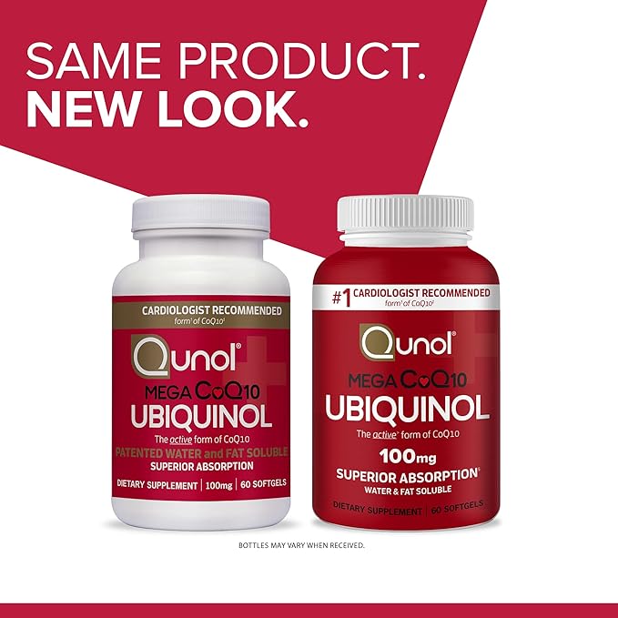 Qunol Ubiquinol CoQ10 100mg Softgels, Qunol Mega Ubiquinol 100mg - Superior Absorption - Active form of Coenzyme Q10 for Heart Health - 2 Month Supply - 60 Count