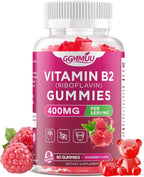 Vitamin B2 Gummies Riboflavin 400mg Supplement with Magnesium for Kids & Adults B2 Gummies for Nervous System Support & Skin Health, Sugar-Free, Raspberry Flavor, 60 Count