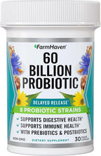 FarmHaven 60 Billion CFU Probiotic - 8 Probiotic Strains - Prebiotics & Postbiotics - Supports Digestive & Immune Health - Delayed Release - Shelf Stable - Non-GMO, Gluten Free - 30 Caps