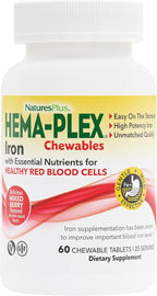 NaturesPlus Hema-Plex Iron - 60 Mixed Berry Chewables - 85 mg Elemental Iron - Total Blood Health - with Vitamin C & Bioflavonoids - Vegan, Gluten Free - 20 Servings