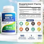 Best Naturals Vitamin K2 (MK7) with D3 Supplement Bone and Heart Health (5000 IU Vitamin D3 & 100 mcg Vitamin K2 MK7), 180 Tablets