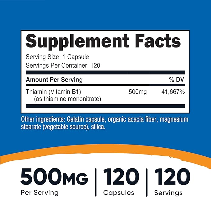 Nutricost Vitamin B1 (Thiamine) 500mg, 120 Capsules (Pack of 2)