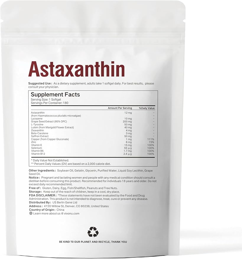 14-in-1 Astaxanthin 12mg & Lutein 40mg with Zeaxanthin Supplements, 18 Month Supply, Fresh Microalgae Source, Supports Eye, Skin, Antioxidant, Joint, Circulatory Health, Non-GMO, Gluten Free, 3 Bag