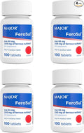 Major FeroSul - Ferrous Sulfate 325 mg Tablets - Iron Supplement for Women and Men - Specially Coated Easy-to-Swallow Tablets - Red - 100 Count (4 Pack)
