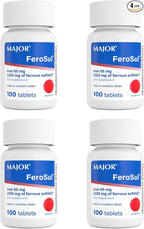 Major FeroSul - Ferrous Sulfate 325 mg Tablets - Iron Supplement for Women and Men - Specially Coated Easy-to-Swallow Tablets - Red - 100 Count (4 Pack)