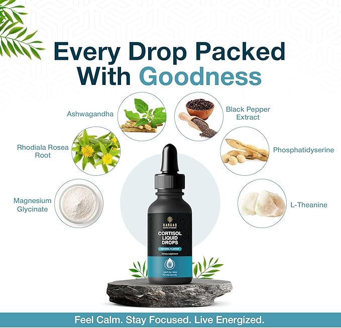 Cortisol Drops – Natural Herbal Liquid Supplement for Daily Stress Support, Mood Balance & Adrenal Health – Calming Botanical Extracts – Alcohol-Free Formula – 2 fl oz