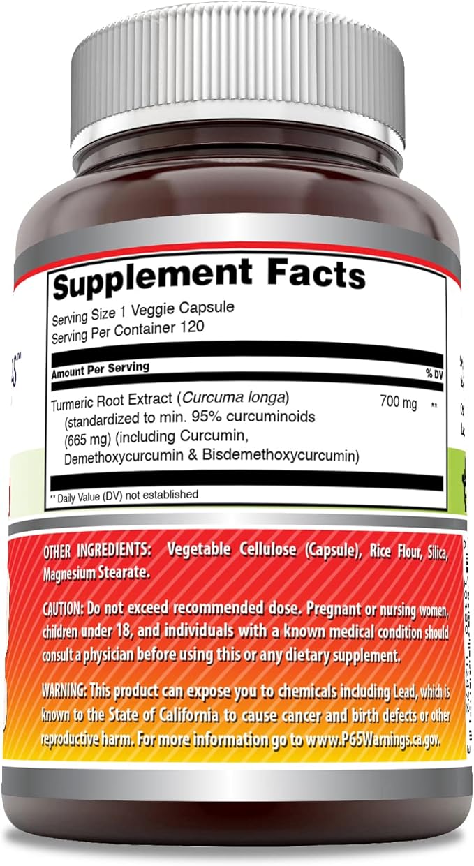 Amazing Formulas Curcumin | 700 Mg | 120 Veggie Capsules | 95% Curcuminoids | Turmeric Root Extract Supplement | Non-GMO | Gluten Free | Made in USA