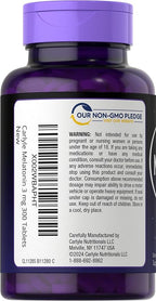 Carlyle Melatonin 3mg Tablets | 300 Count | Low Dose and Drug Free | Vegetarian, Non-GMO, Gluten Free Supplement