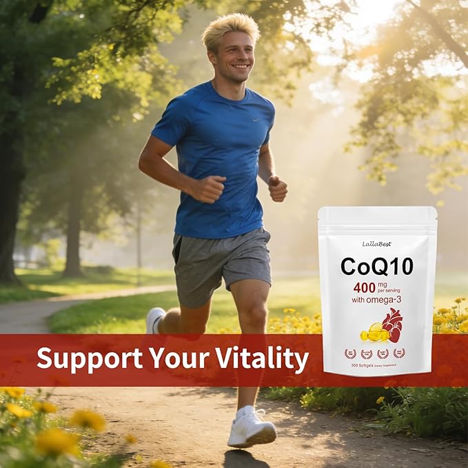 CoQ10 400mg with Omega 3 Fatty Acids, 300 Softgel | Stable High Absorption Form – Antioxidant Support for Heart & Energy Health – Extra Strength Coenzyme Q10 Supplement