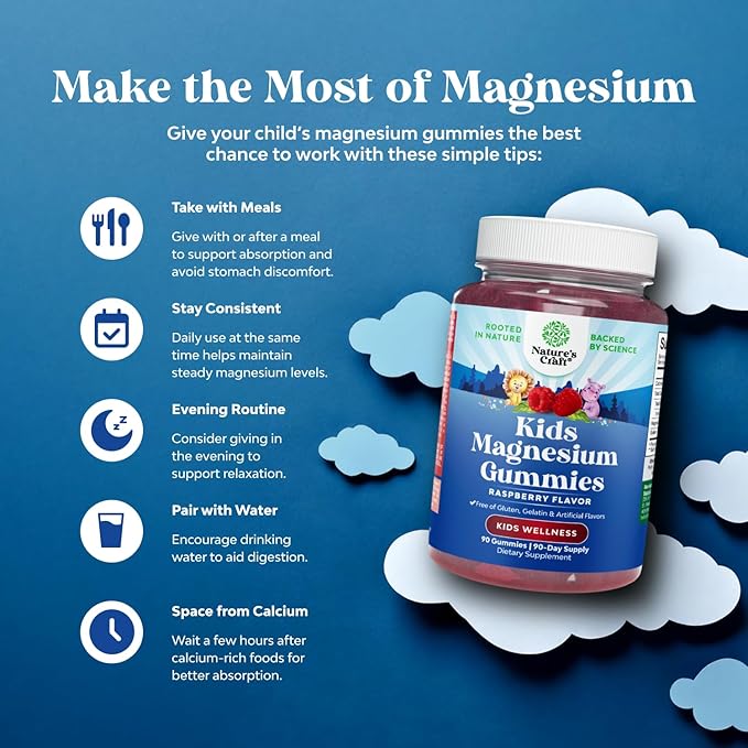Kids Magnesium Gummies - Calm Relaxing Mg Citrate Supplement with Raspberry Flavor - Calm Magnesium Supplement for Nerve Health Muscles & Healthy Heart Support - Mag Citrate Gummies - 90 Count