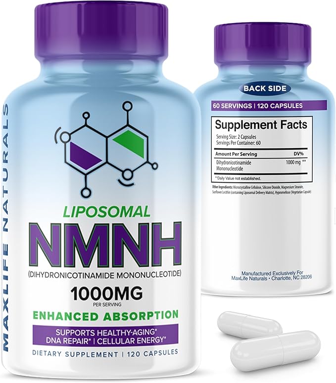 Liposomal NMNH 1000mg - 120 Capsules, Dihydronicotinamide Mononucleotide NAD+ Precursor - Ultra-Absorbable NAD Plus Complex, Liposomal NMN Supplements Capsules for Aging Support & Cellular Energy