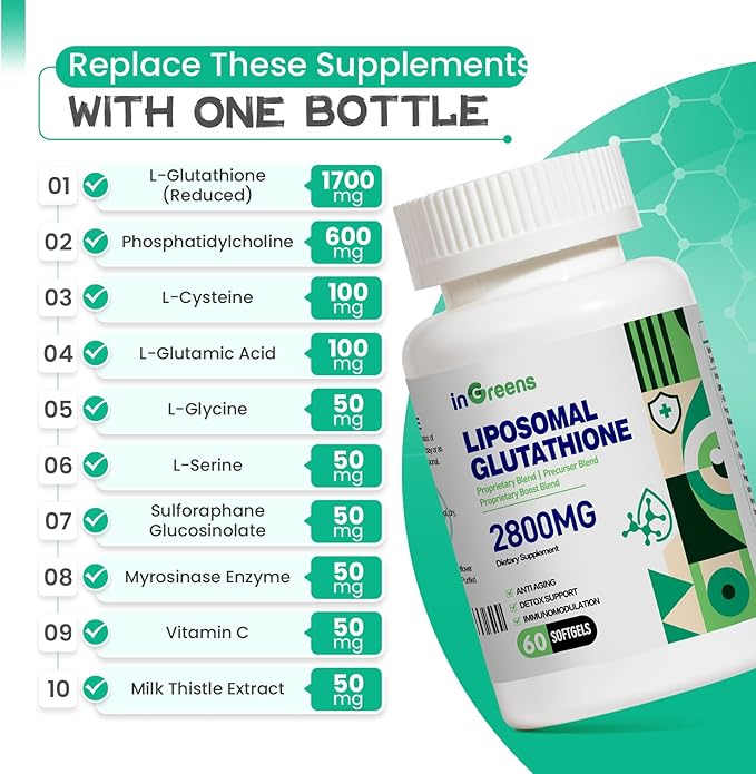 2800 MG Liposomal Glutathione Supplement, Detoxifying & Immune, Aging Defense, Energy, Glutathione Unique Formulation Reduced