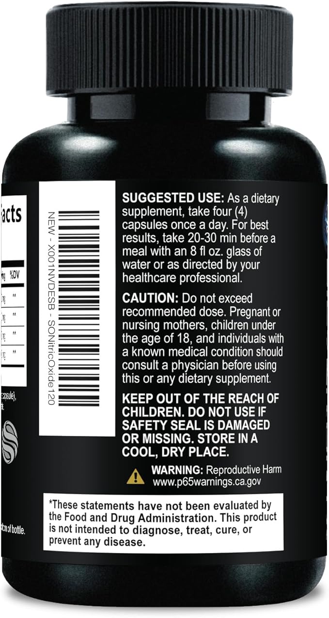 Extra Strength Nitric Oxide Booster - 3X Strength L-Arginine AKG & Citrulline Malate - Men & Women Premium Pre Workout Nitric Booster - Natural Energy & Muscle Support, Bottled in USA - 120 Capsules