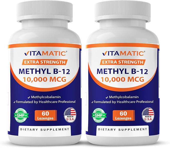 Vitamatic Methyl Vitamin B12 (Methylcobalamin) 10,000 mcg (10mg) 60 Lozenges - Superior Source of Vitamin B12 (2 Pack)