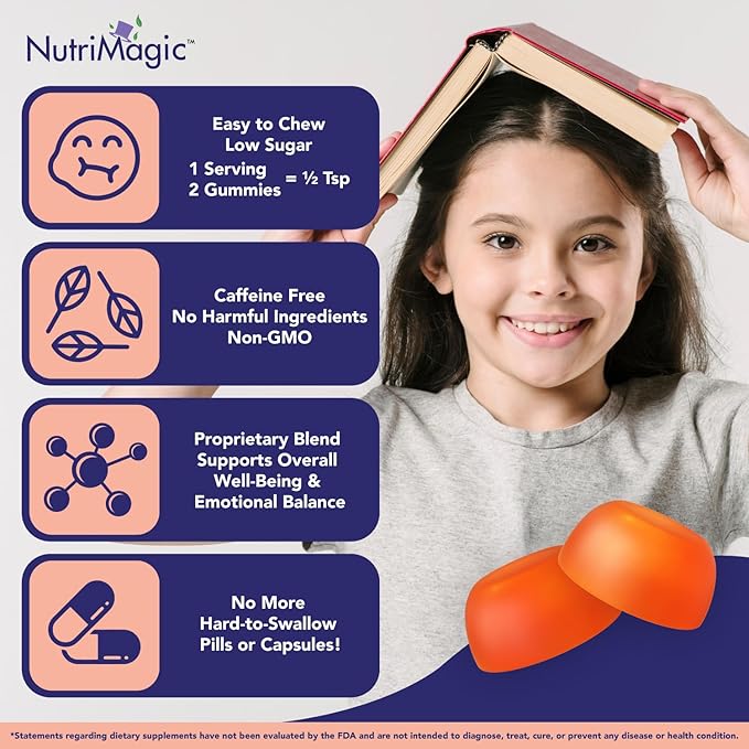 NutriMagic Kids Brain Booster+ 30mg Saffron-Based Multivitamin Gummies for Kids Brain Health Support, Saffron Extract Gummies, Vitamin D3, B6, B12, Zinc, 120x Non-GMO Gummy (2-Pack)