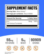 BulkSupplements.com Ferrous Fumarate Powder - Essential Mineral, Iron Supplement for Men and Women - Gluten Free, 55mg per Serving, 1kg (2.2 lbs) (Pack of 5)