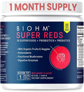 BIOHM Super Reds, Beet Root Powder Antioxidant Smoothie Mix with Tart Cherry Extract and 19 Red Whole Foods Packed with Prebiotics and Probiotics, Non-GMO, Red Berry Flavor, 30 Servings