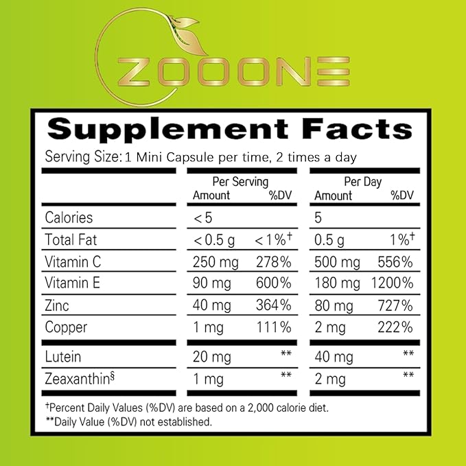 zooone- Lutein Eye Vitamins Supplement for Macular Health and Dry Eye, Contains Lutein, Zinc, Vitamins C/E & Zeaxanthin to Support Eye Health, 90 Tablets (2)