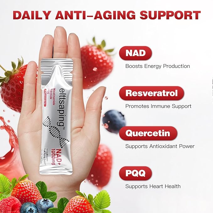 NAD 1000mg Liquid Supplement, NAD+ Liquid Supplement with Nicotinamide Riboside, Resveratrol & PQQ, NAD+ Supplements for Men & Women, Healthy Aging & Boosts Cellular Energy – 30 Packs