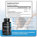 Bladder Control Supplement - Overactive Bladder Control Pills - Potent Blend of Pumpkin Seed Oil, Cranberry Extract & Vitamin D3 - Urinary Tract Infection Treatment for Women & Men - 60Ct
